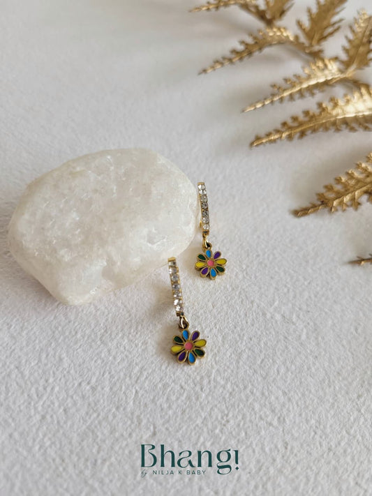 Rainbow Daisy Huggie Earrings