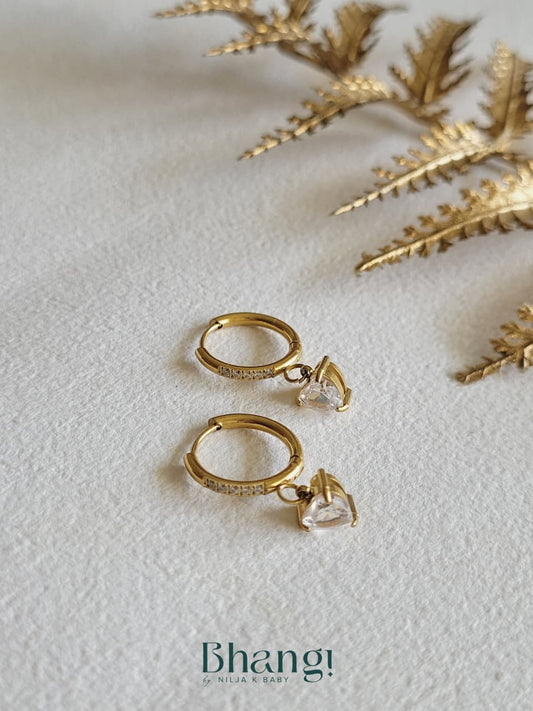 Crystal Heart Drop Hoops