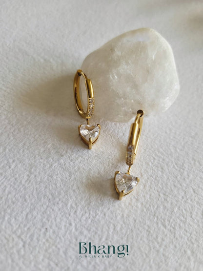 Crystal Heart Drop Hoops