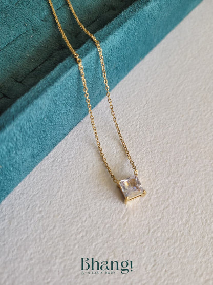 Luna Square Solitaire Necklace