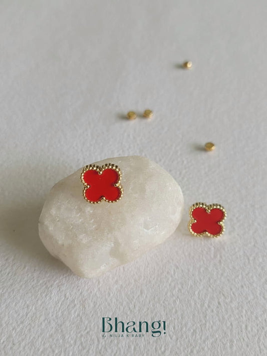 Cherry Red Clover Studs