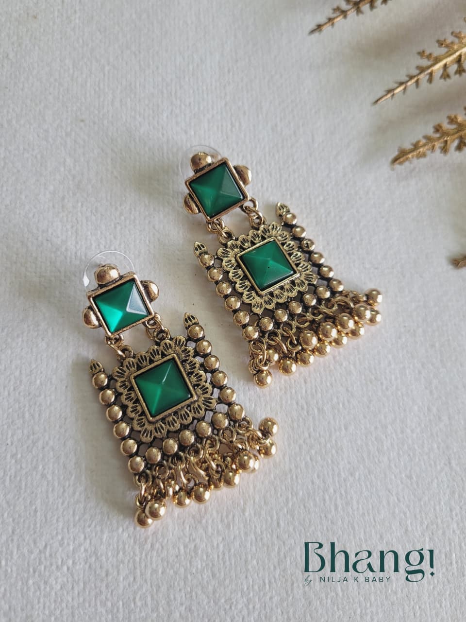 Bhangi Signature Emerald Heritage Earrings