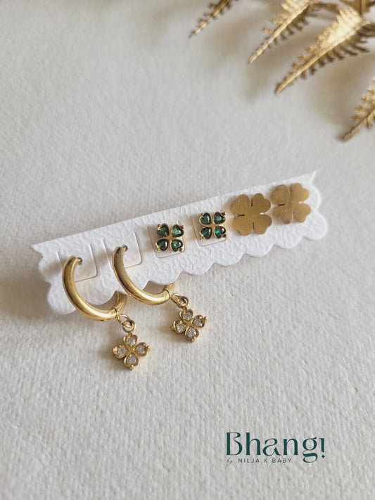 Golden Clover Trio Earring Set