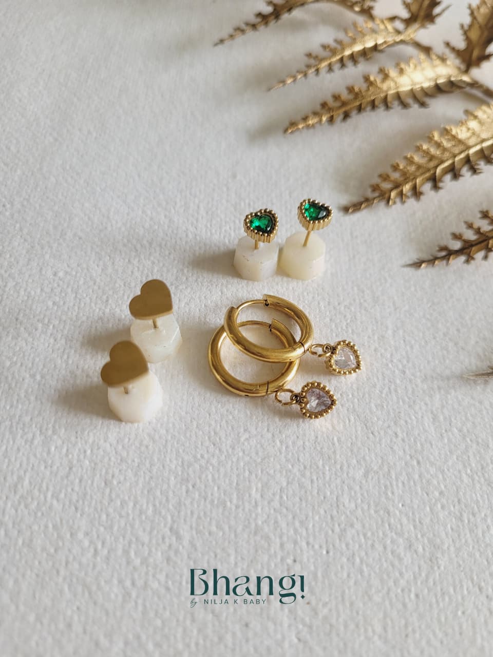 Golden Heart Trio Earring Set