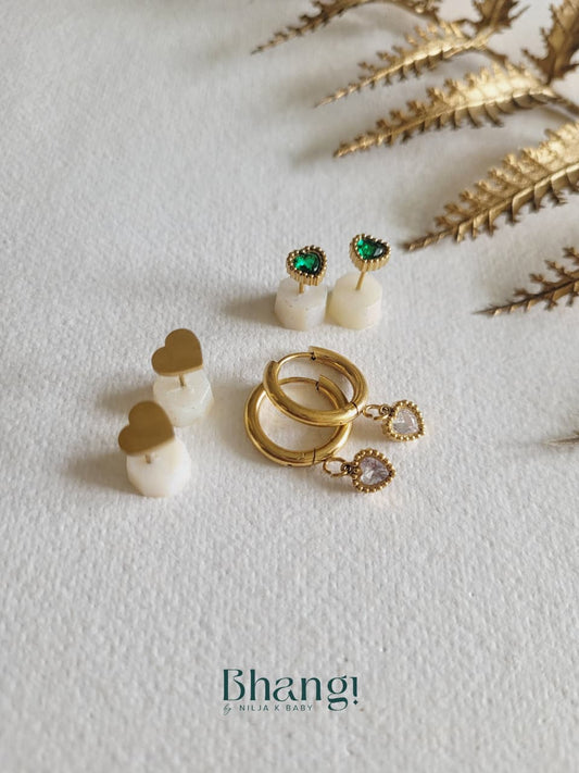 Golden Heart Trio Earring Set