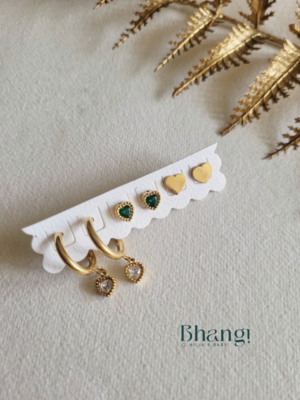 Golden Heart Trio Earring Set