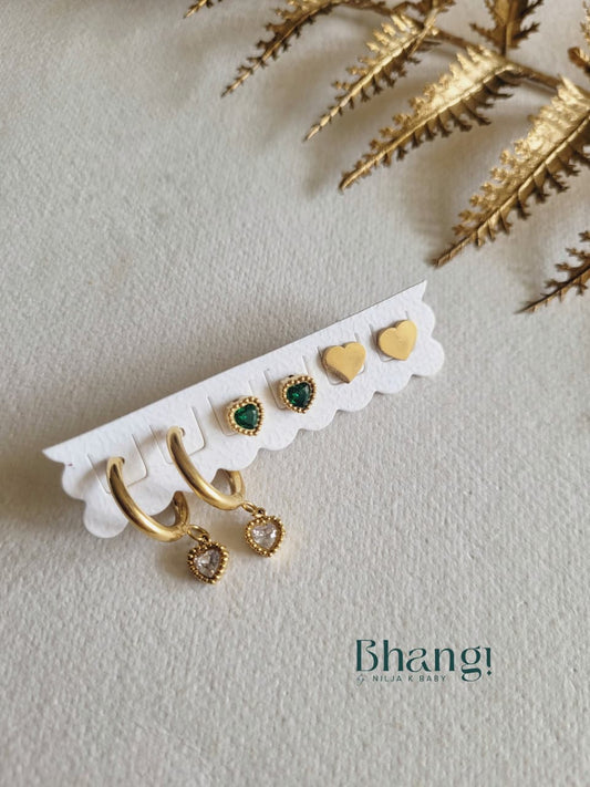 Golden Heart Trio Earring Set