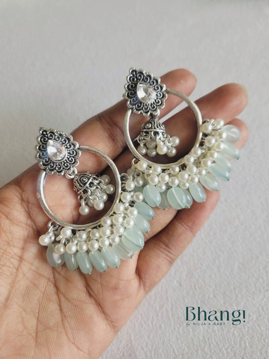 Mint Pearl Jhumka Hoops