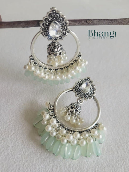 Mint Pearl Jhumka Hoops