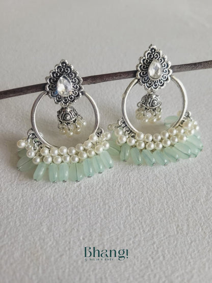 Mint Pearl Jhumka Hoops