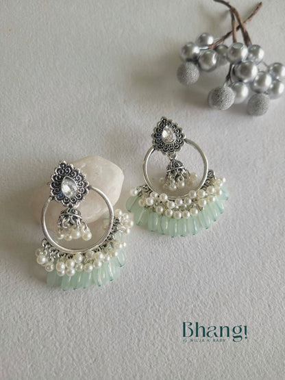 Mint Pearl Jhumka Hoops