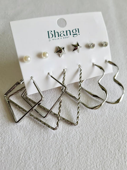 Silver Muse Edit - 6 Pair Earring Combo Set