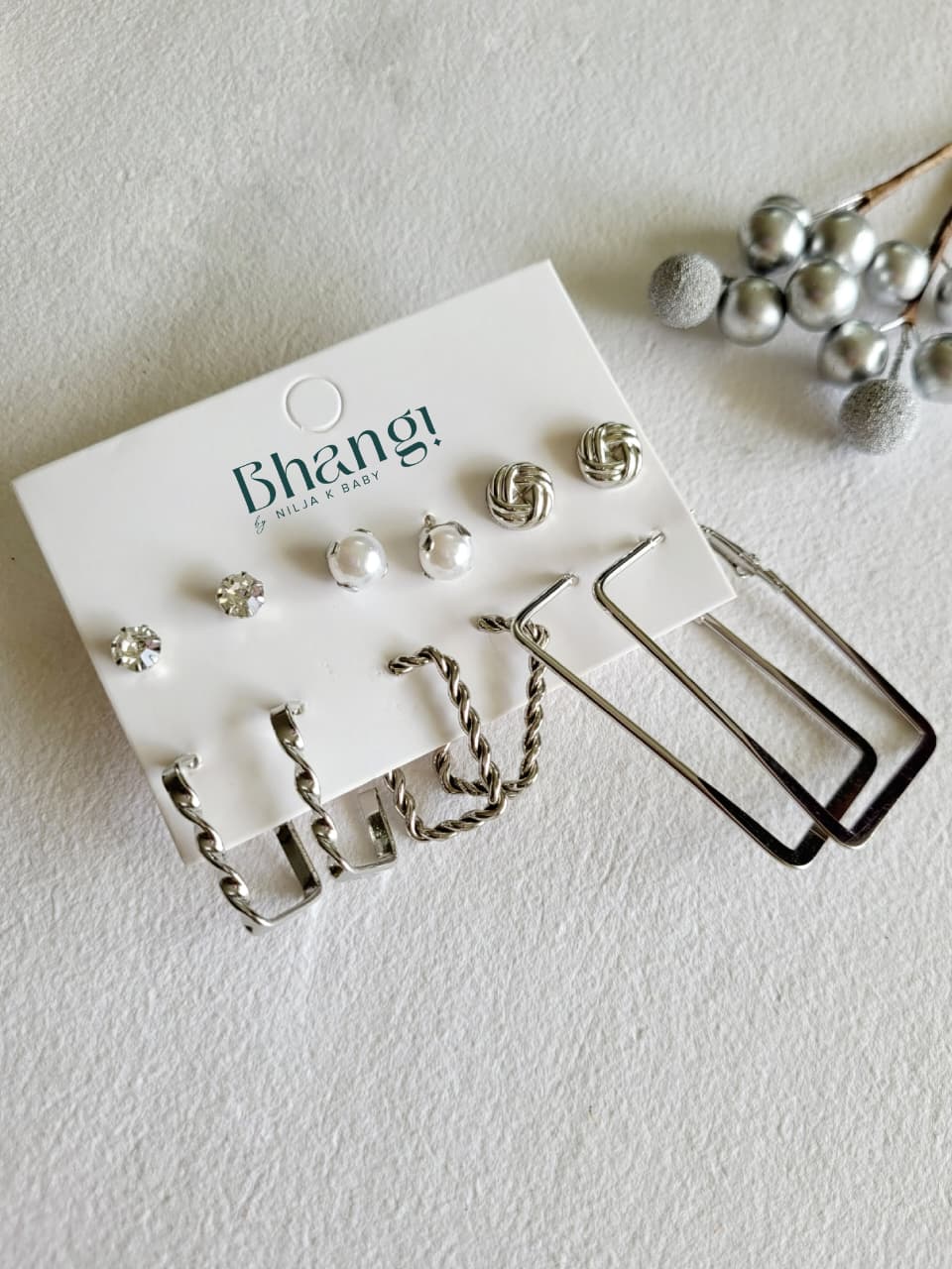 Silver Essentials Edit - 6 Pair Earring Combo Set