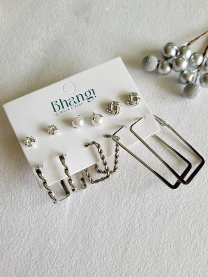 Silver Essentials Edit - 6 Pair Earring Combo Set