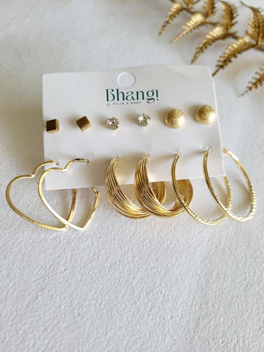 Golden Hearts Edit  - 6 Pair Earring Combo Set