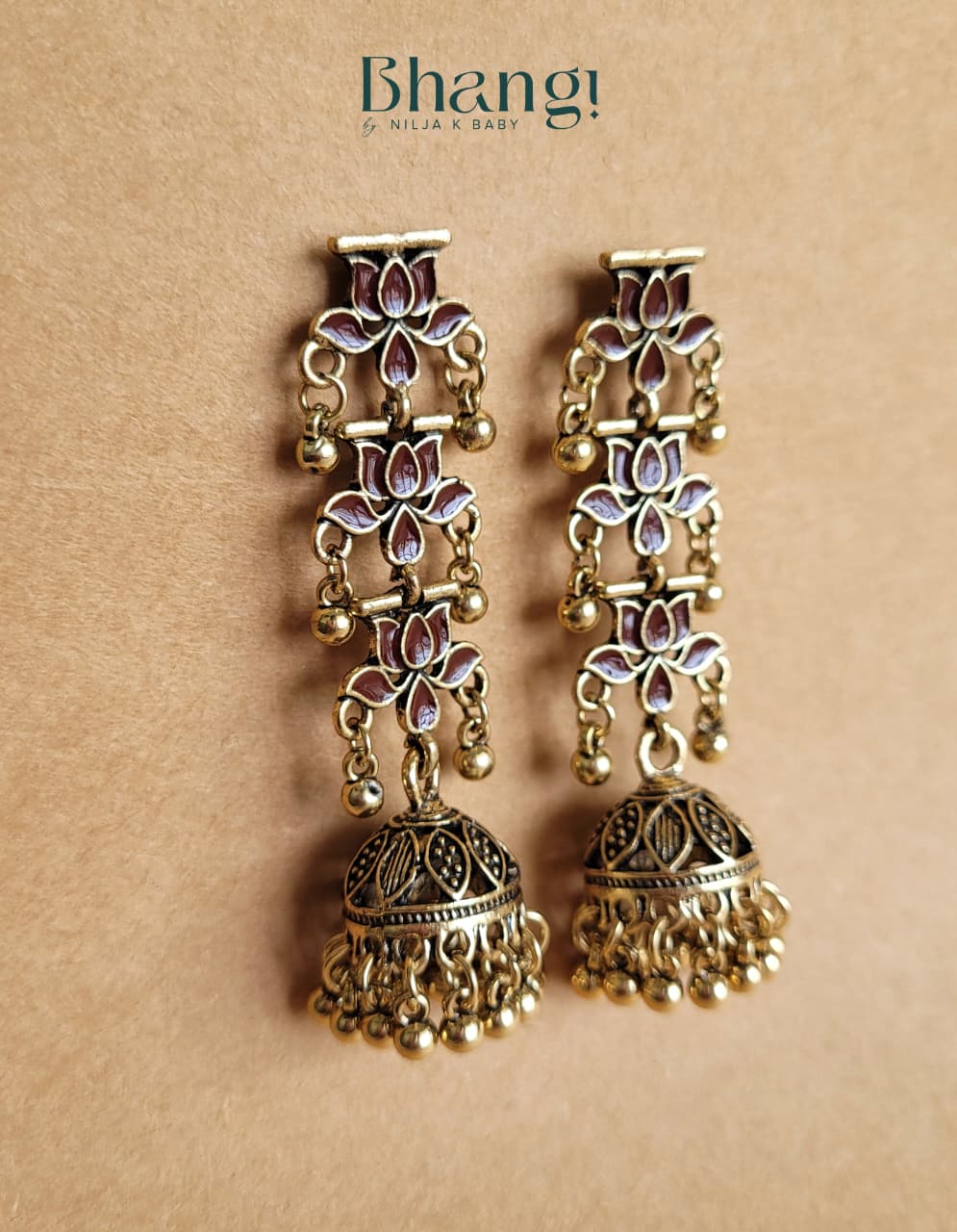 Lotus Jhumka Earrings - Brown