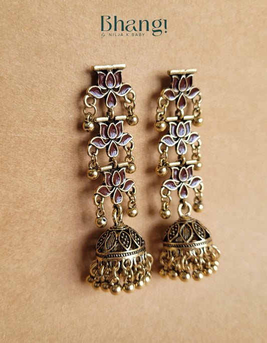Lotus Jhumka Earrings - Brown