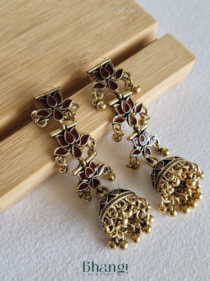Lotus Jhumka Earrings - Brown