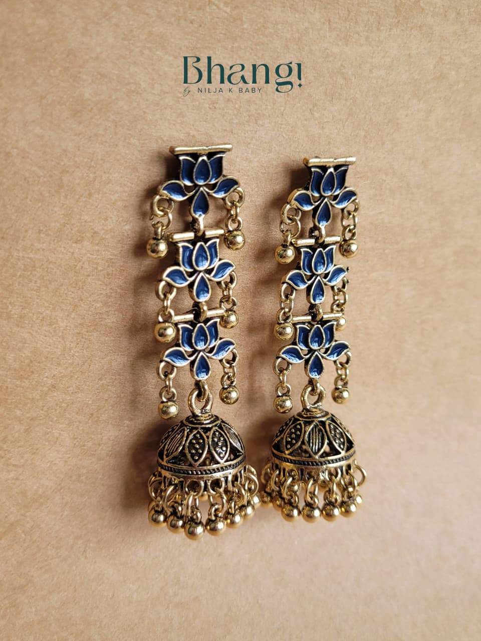 Lotus Jhumka Earrings - Royal Blue