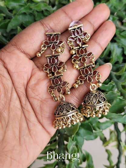 Lotus Jhumka Earrings - Brown