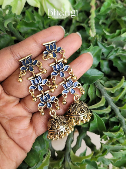 Lotus Jhumka Earrings - Royal Blue
