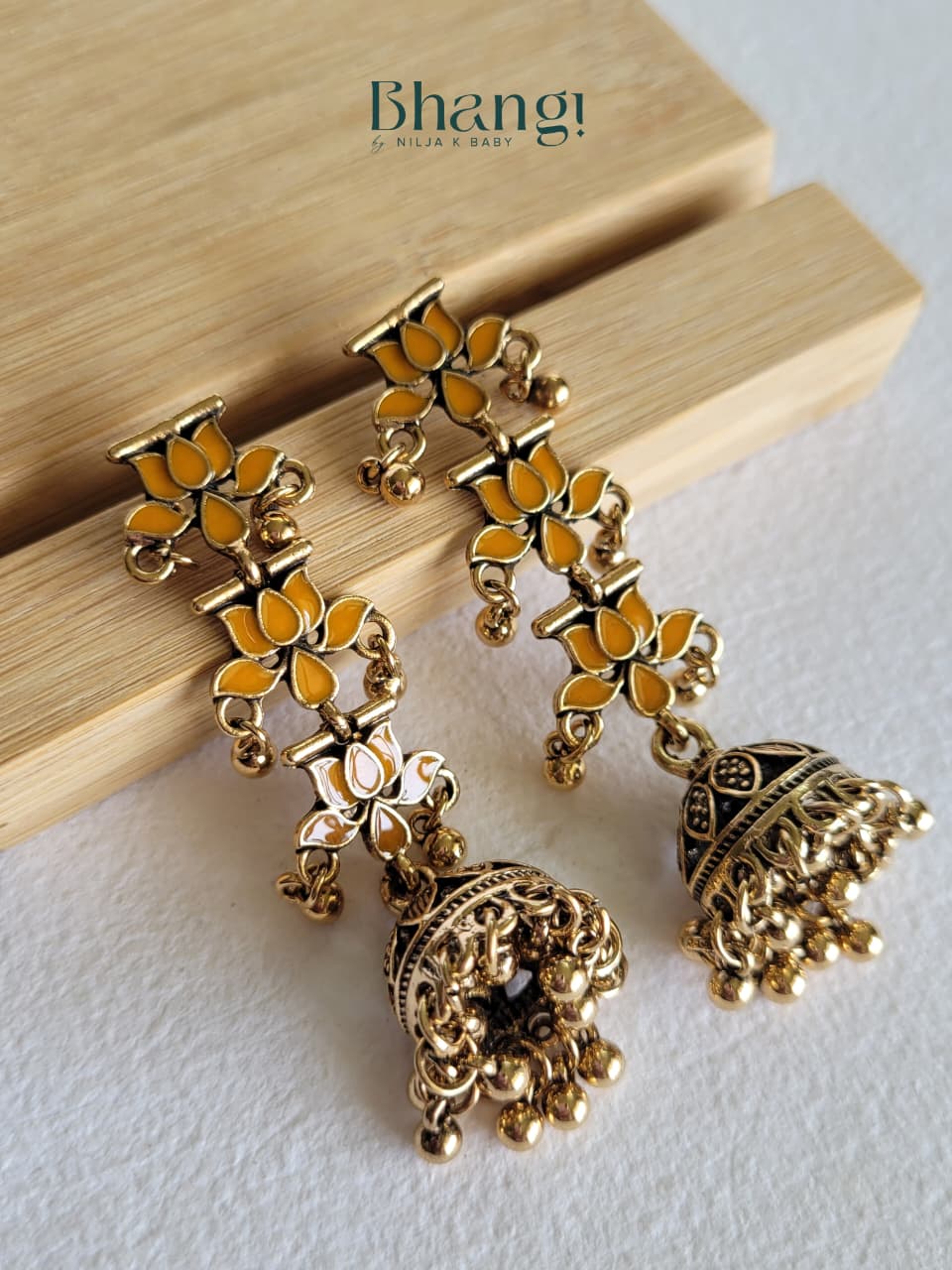 Lotus Jhumka Earrings - Yellow