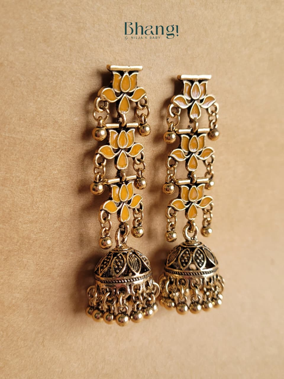Lotus Jhumka Earrings - Yellow