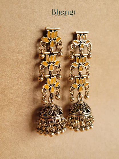 Lotus Jhumka Earrings - Yellow