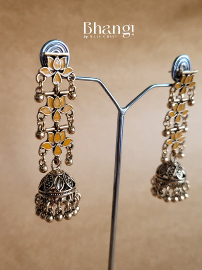 Lotus Jhumka Earrings - Yellow