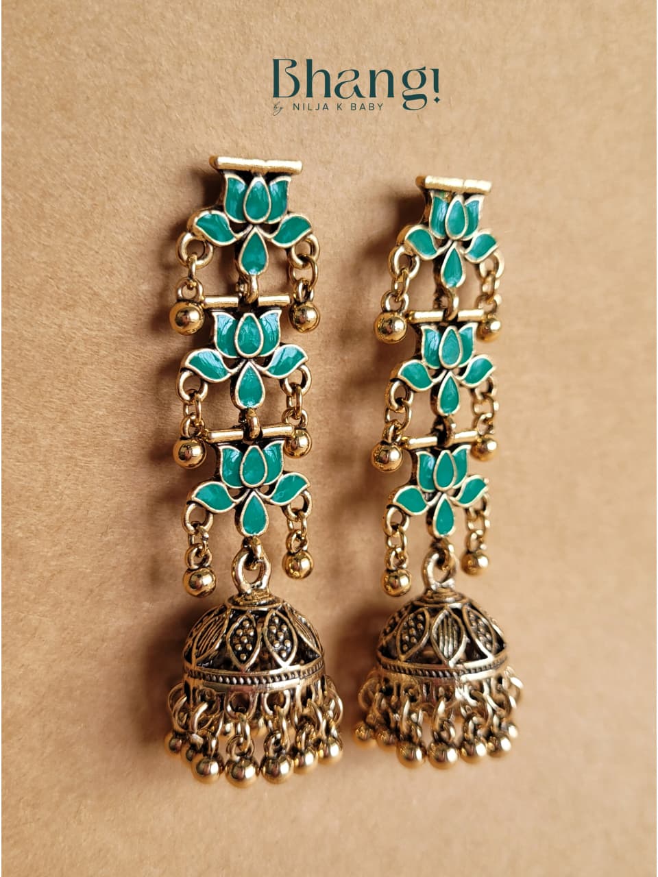 Lotus Jhumka Earrings – Teal Green