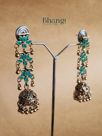Lotus Jhumka Earrings – Teal Green