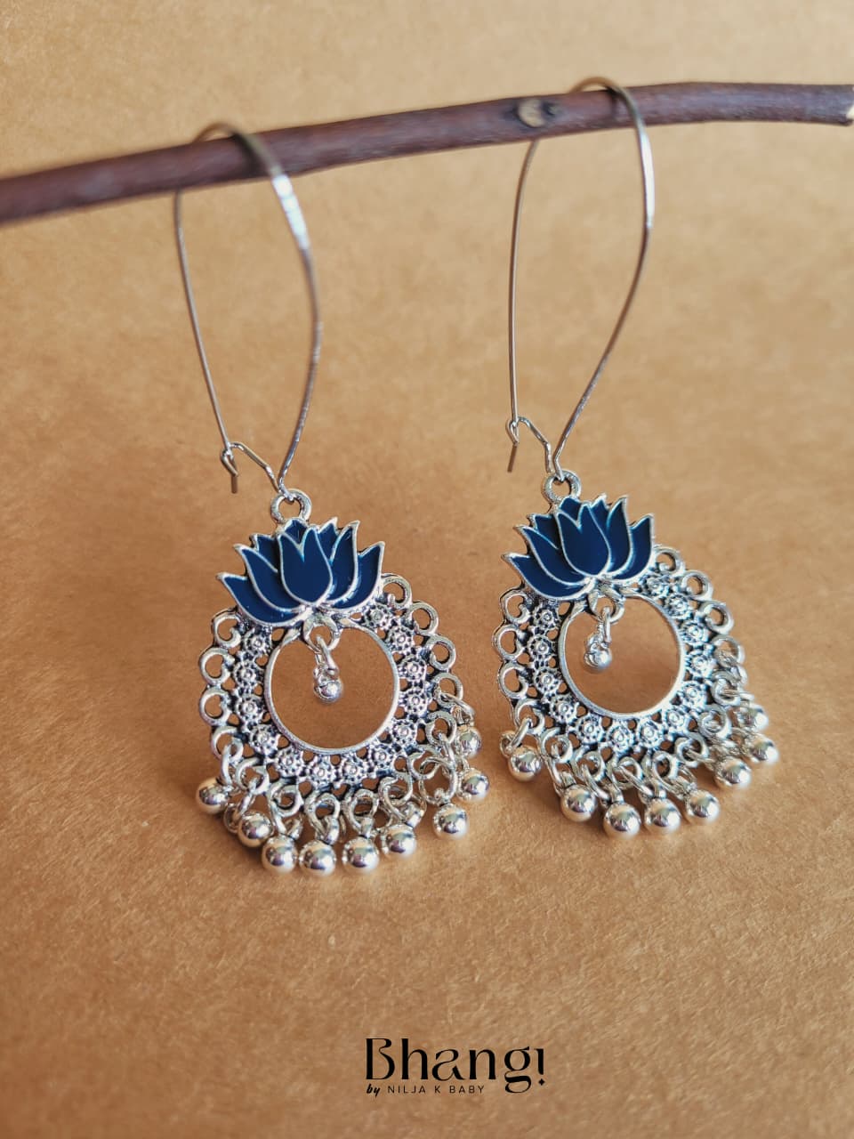 Lotus Chandbali Earrings – Royal Blue