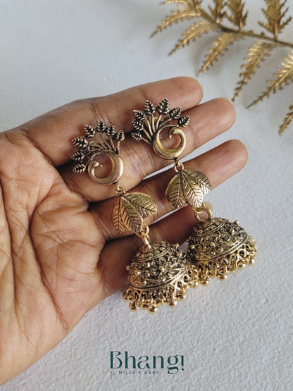 Floral Vine Jhumka Earrings – Antique Gold