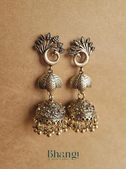 Floral Vine Jhumka Earrings – Antique Gold