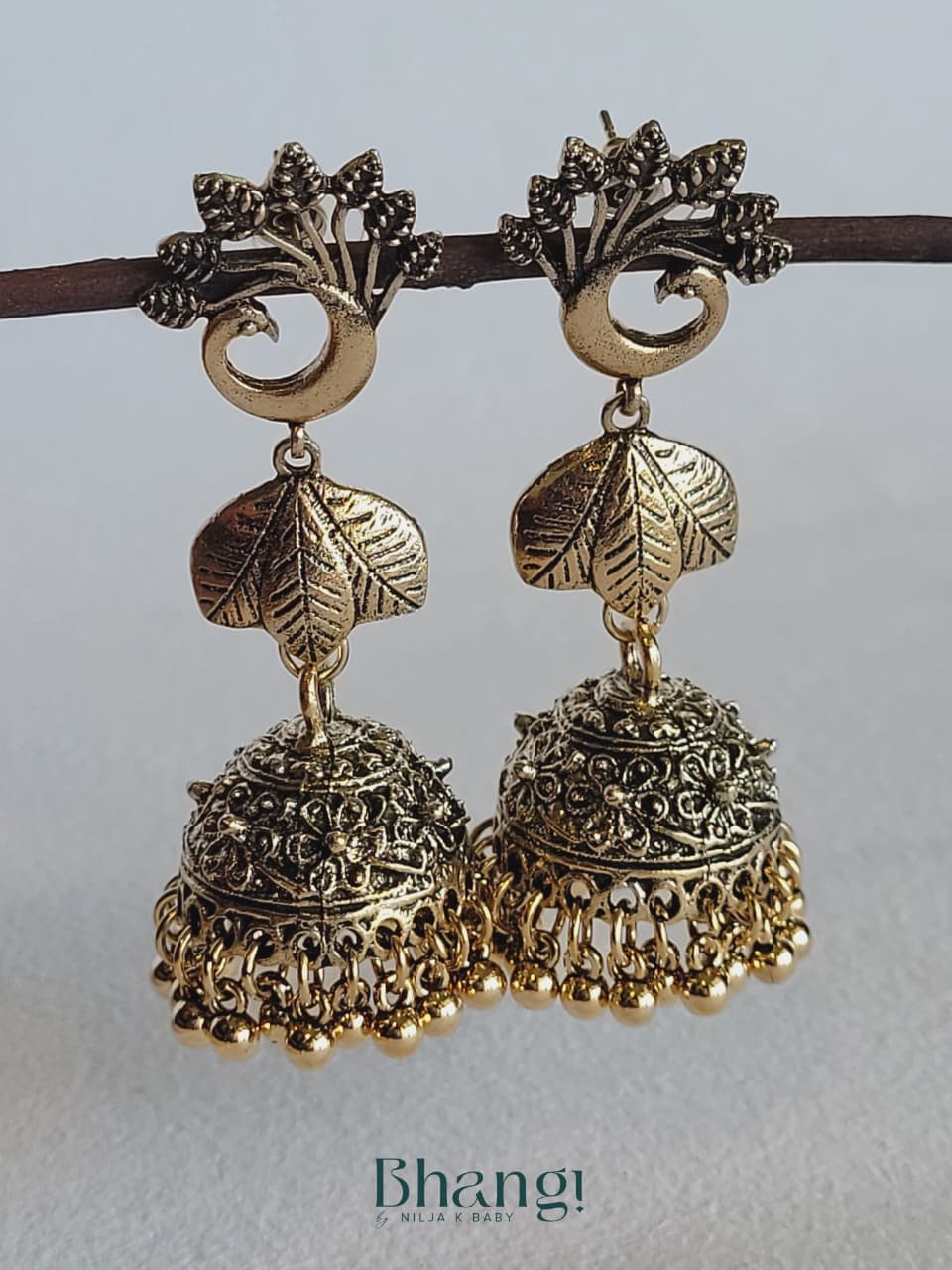 Floral Vine Jhumka Earrings – Antique Gold