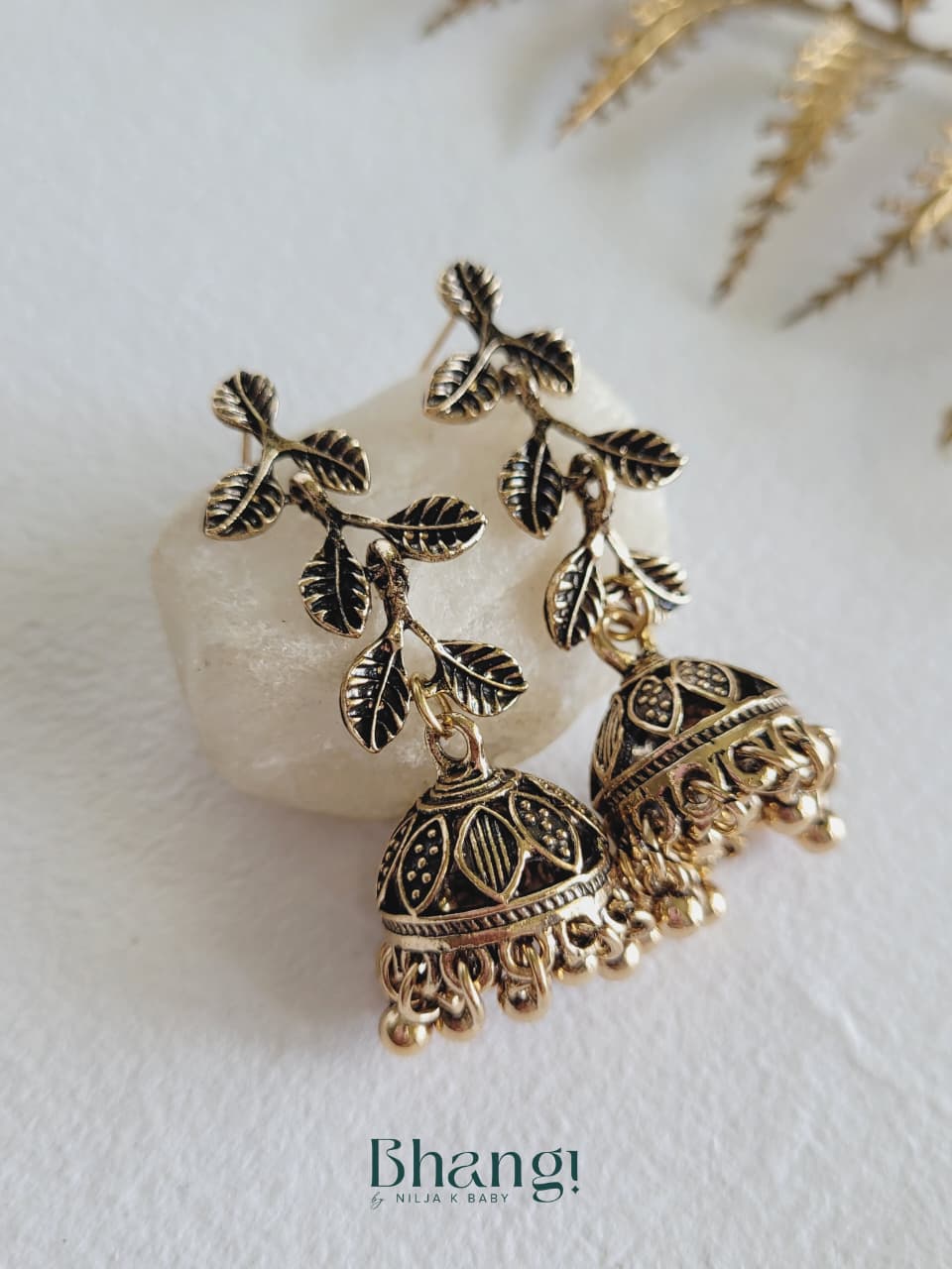 Leaf Jhumka Earrings – Antique Gold