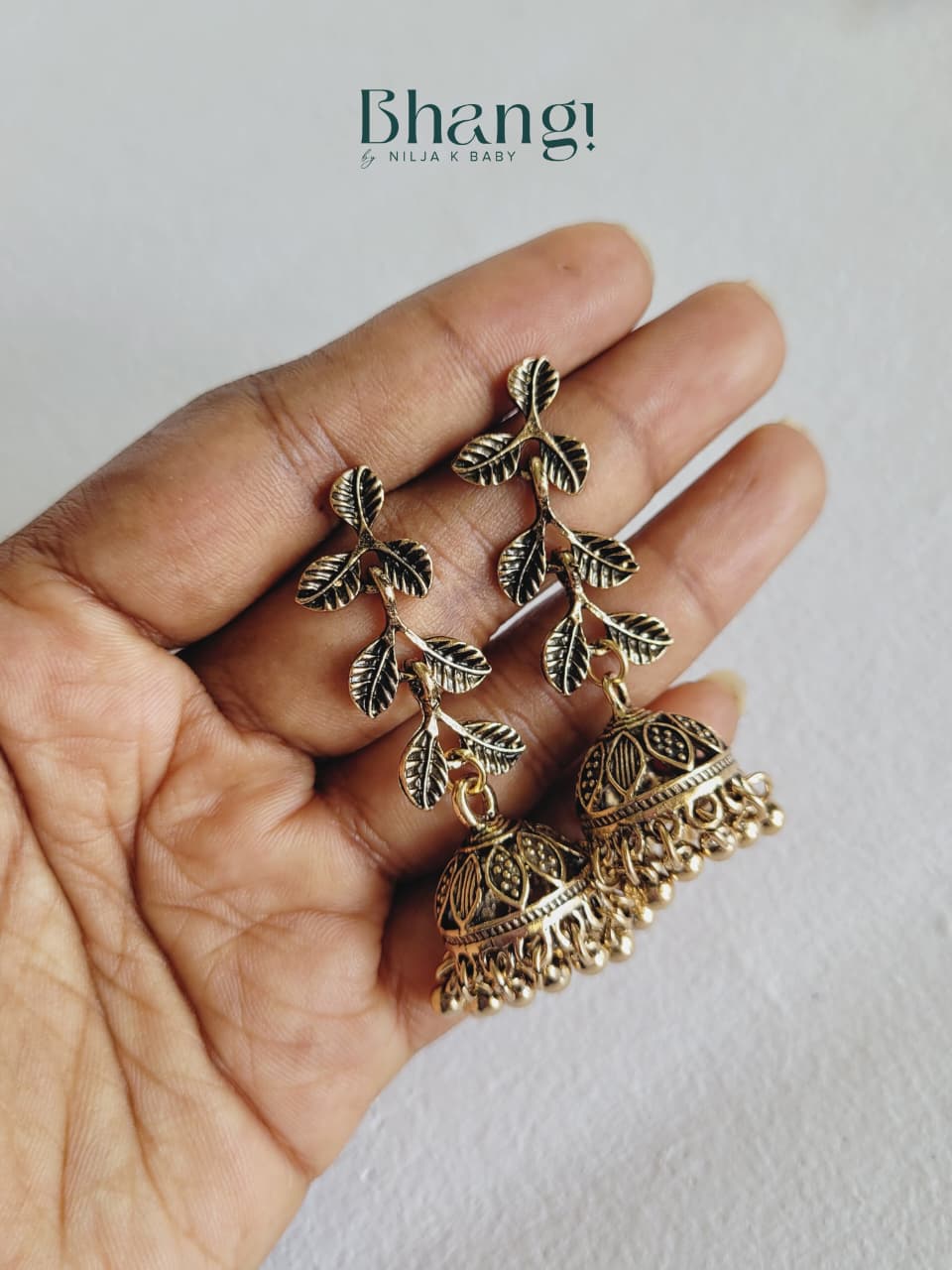 Leaf Jhumka Earrings – Antique Gold