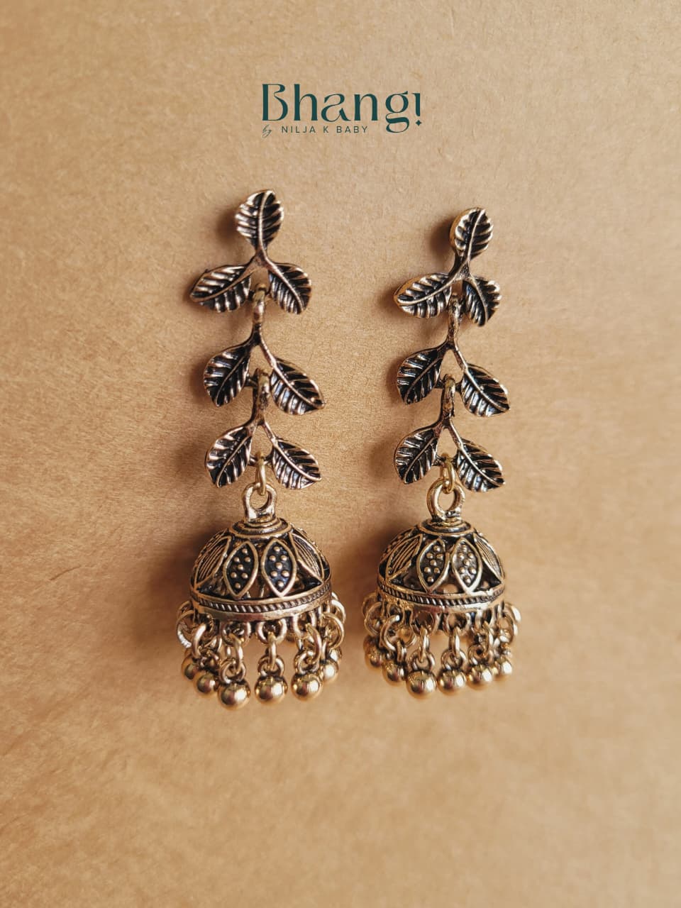 Leaf Jhumka Earrings – Antique Gold