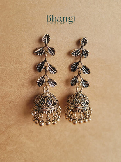 Leaf Jhumka Earrings – Antique Gold