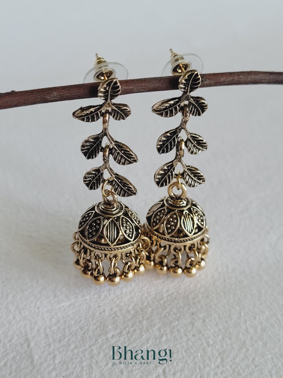 Leaf Jhumka Earrings – Antique Gold