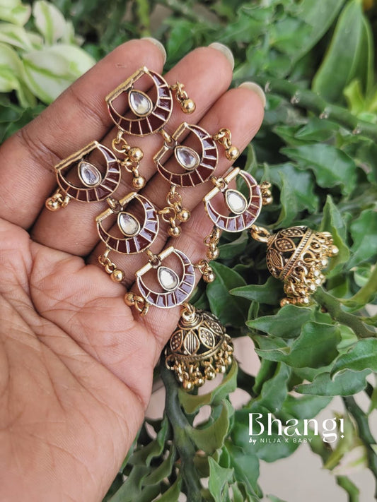 Crescent Kundan Jhumka Earrings – Brown