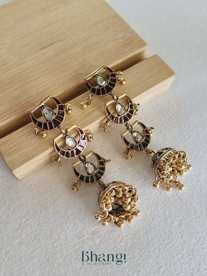 Crescent Kundan Jhumka Earrings – Brown