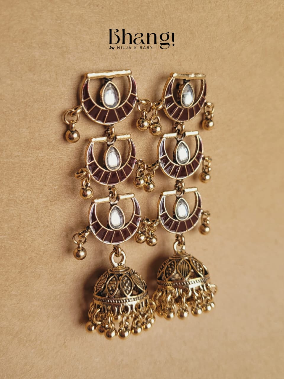 Crescent Kundan Jhumka Earrings – Brown
