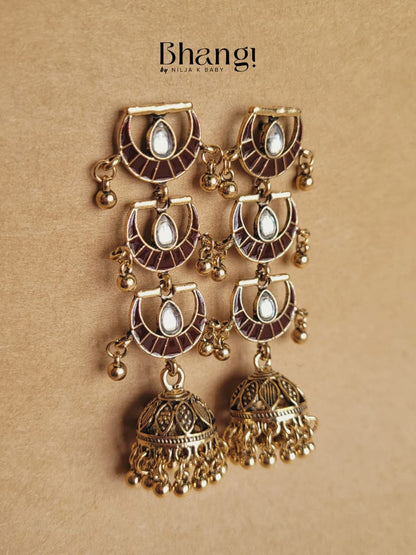 Crescent Kundan Jhumka Earrings – Brown