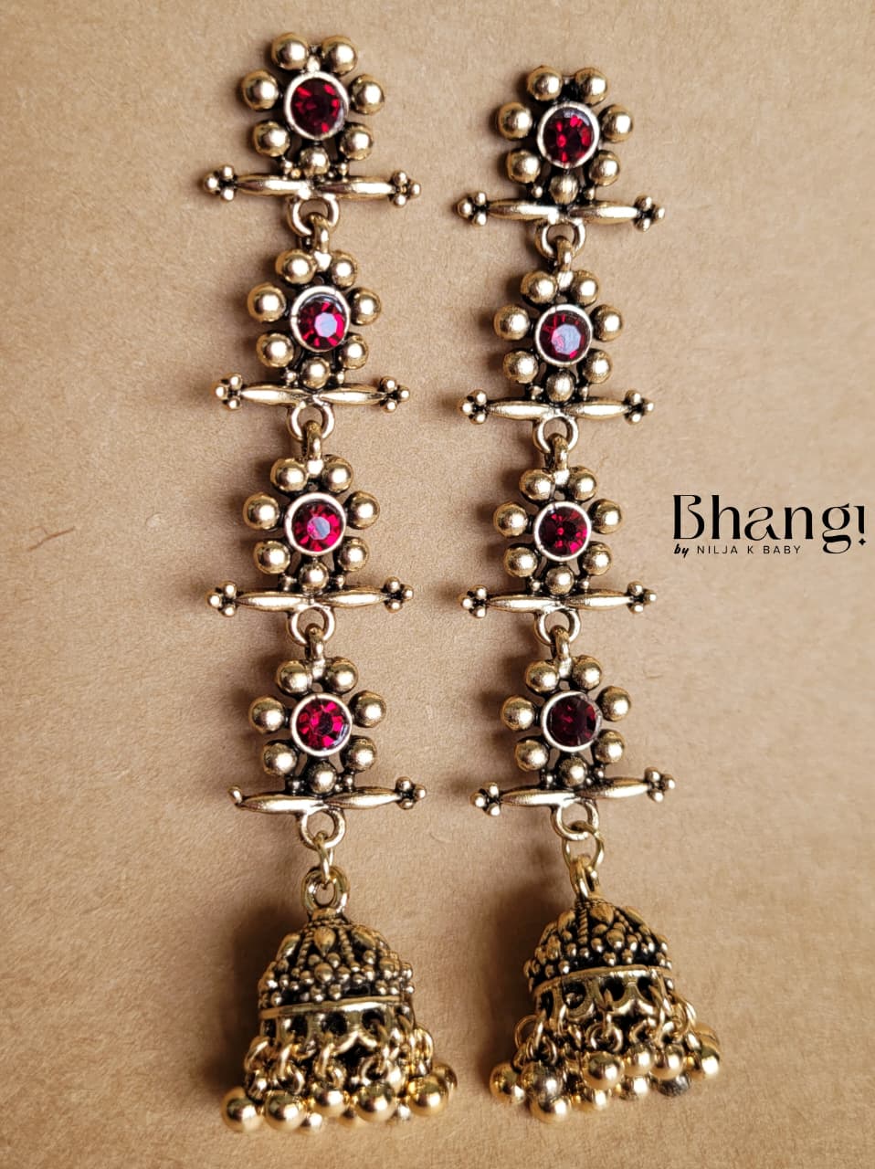 Layered Jhumka Earrings – Ruby Pink