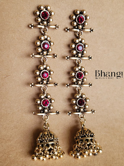 Layered Jhumka Earrings – Ruby Pink