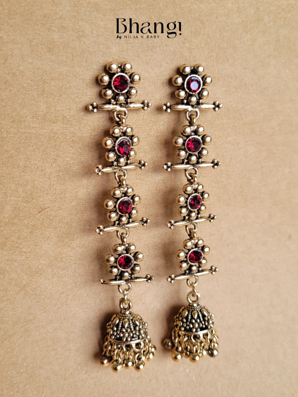 Layered Jhumka Earrings – Ruby Pink