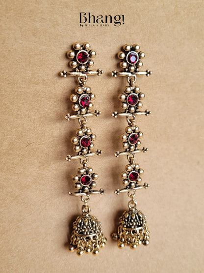 Layered Jhumka Earrings – Ruby Pink