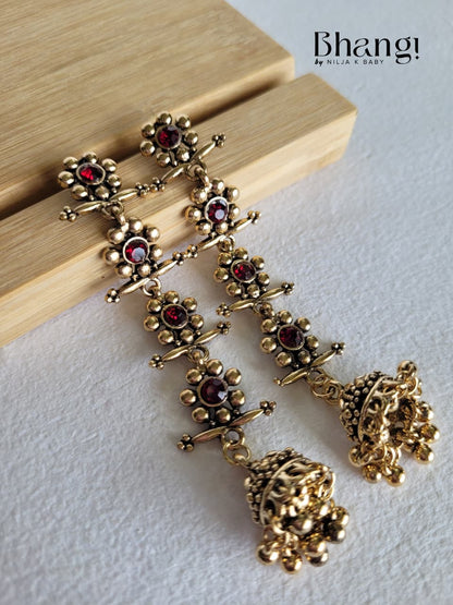 Layered Jhumka Earrings – Ruby Pink