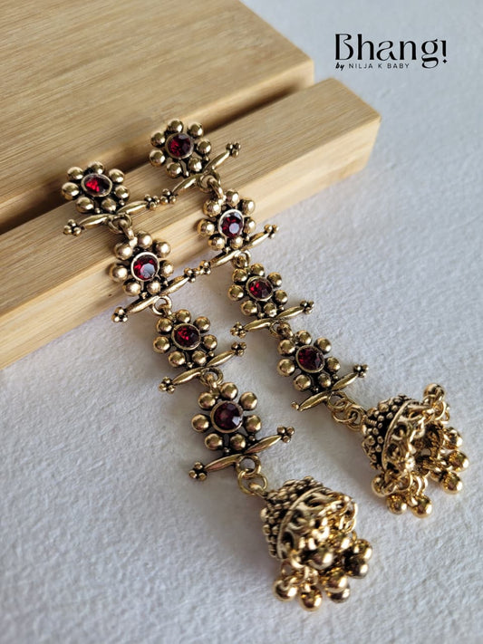 Layered Jhumka Earrings – Ruby Pink